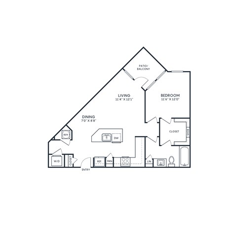 Floor plan for 1 bed, 1 bath, 786 sqft